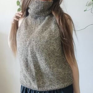 Vintage Wool Cowl Neck Sweater Vest 90s Handmade Knit Y2K Brown